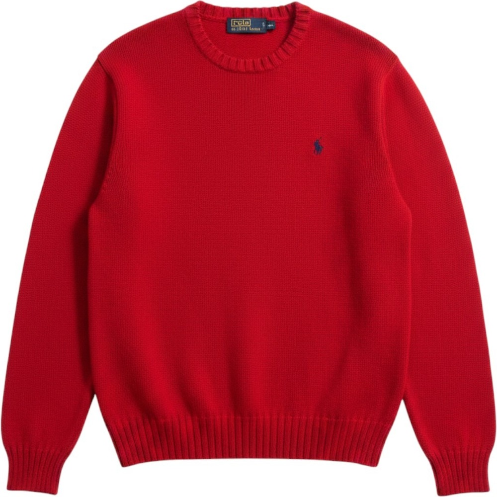 Vintage 90s Polo Ralph Lauren Sweater Red Cotton Knit Crewneck Preppy Mens XL